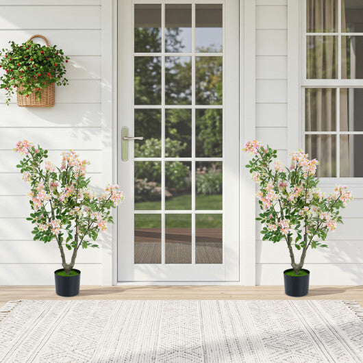 36" Set of 2 Artificial Impatiens Tree with Mini Fruits and Silk Flowers-Pink W2B