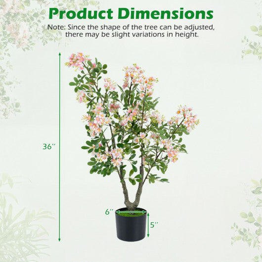 36" Set of 2 Artificial Impatiens Tree with Mini Fruits and Silk Flowers-Pink W2B