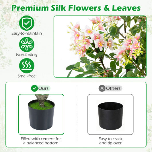 36" Set of 2 Artificial Impatiens Tree with Mini Fruits and Silk Flowers-Pink W2B