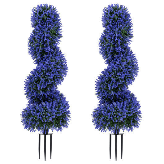 Set of 2 Artificial Spiral Topiary Trees with Sun Protection and Ground Spikes-Red W2B