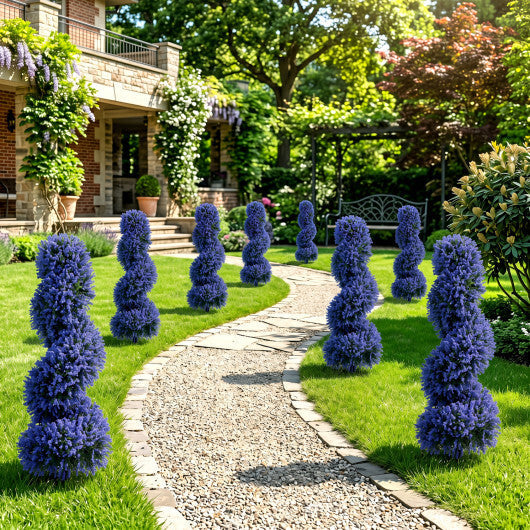 Set of 2 Artificial Spiral Topiary Trees with Sun Protection and Ground Spikes-Red W2B