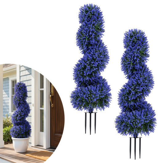 Set of 2 Artificial Spiral Topiary Trees with Sun Protection and Ground Spikes-Red W2B