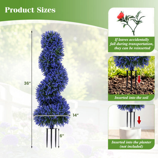 Set of 2 Artificial Spiral Topiary Trees with Sun Protection and Ground Spikes-Red W2B