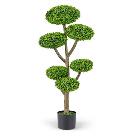 Indoor Outdoor 6 Balls Topiary Tree with Realistic Trunk and Weighted Cement-Filled Base W2B