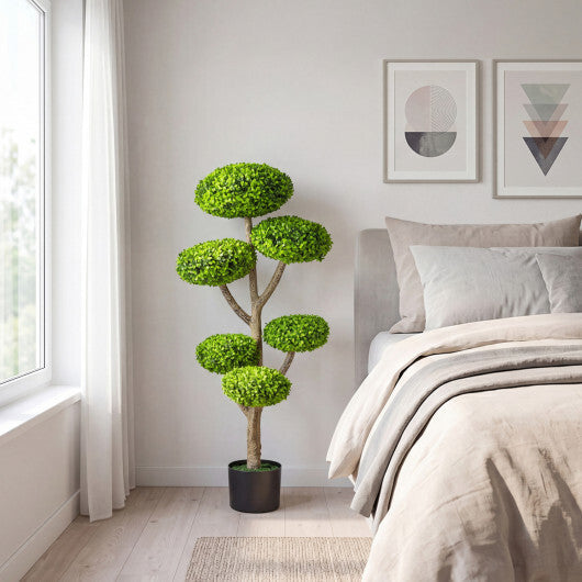 Indoor Outdoor 6 Balls Topiary Tree with Realistic Trunk and Weighted Cement-Filled Base W2B