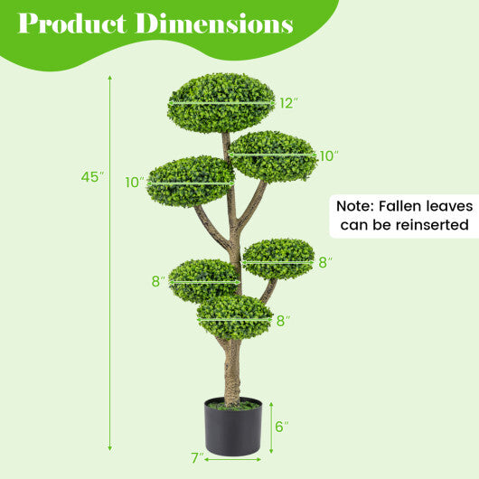Indoor Outdoor 6 Balls Topiary Tree with Realistic Trunk and Weighted Cement-Filled Base W2B