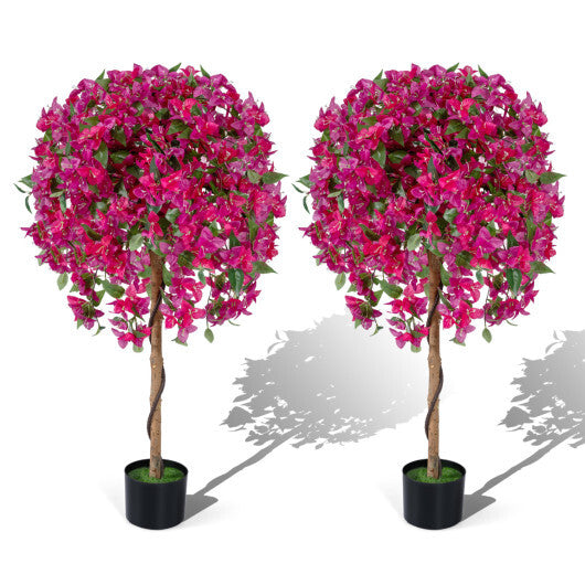 2 Pack Artificial Azalea Trees Faux Floral Plants with Vivid Blooming Flowers W2B