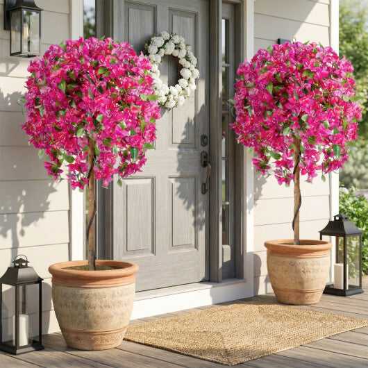 2 Pack Artificial Azalea Trees Faux Floral Plants with Vivid Blooming Flowers W2B