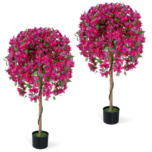 2 Pack Artificial Azalea Trees Faux Floral Plants with Vivid Blooming Flowers W2B