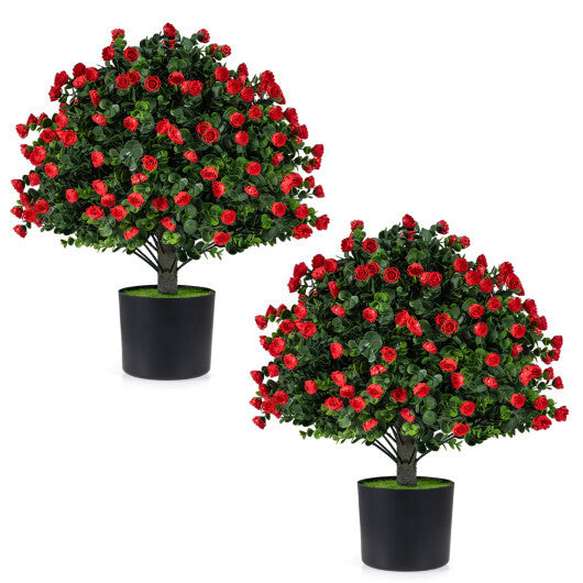2 Pack Artificial Rose Topiary Ball Trees with PP Cement-Filled Flowerpot for Home W2B
