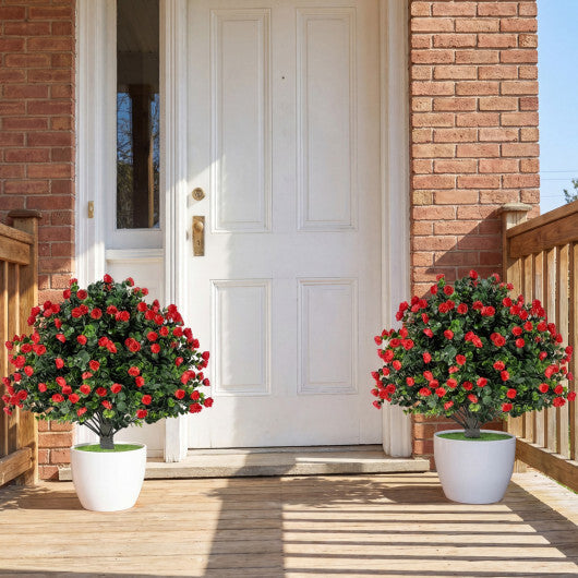 2 Pack Artificial Rose Topiary Ball Trees with PP Cement-Filled Flowerpot for Home W2B