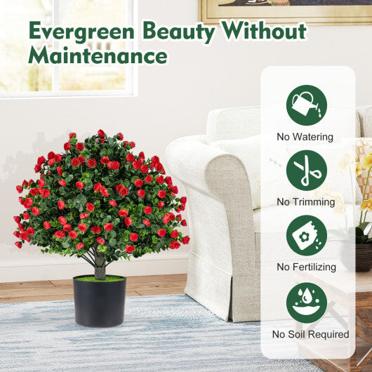 2 Pack Artificial Rose Topiary Ball Trees with PP Cement-Filled Flowerpot for Home W2B