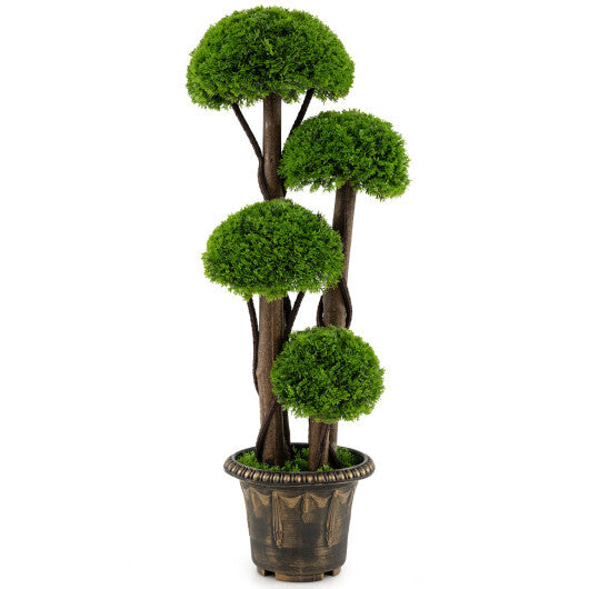 3 FT Artificial Cypress Topiary Tree Realistic Greenery Plant with Spiral Vines and Real Wood Trunks W2B