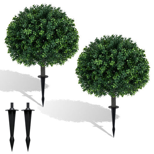 27" Artificial Boxwood Topiary Trees Set of 2 with Ground Spikes for Porch Patio W2B