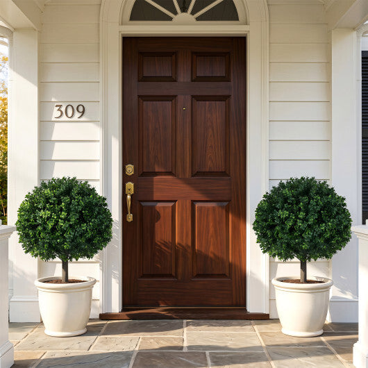 27" Artificial Boxwood Topiary Trees Set of 2 with Ground Spikes for Porch Patio W2B