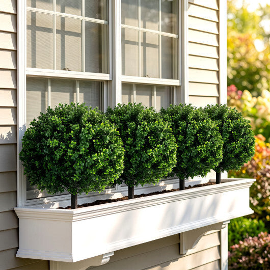 27" Artificial Boxwood Topiary Trees Set of 2 with Ground Spikes for Porch Patio W2B