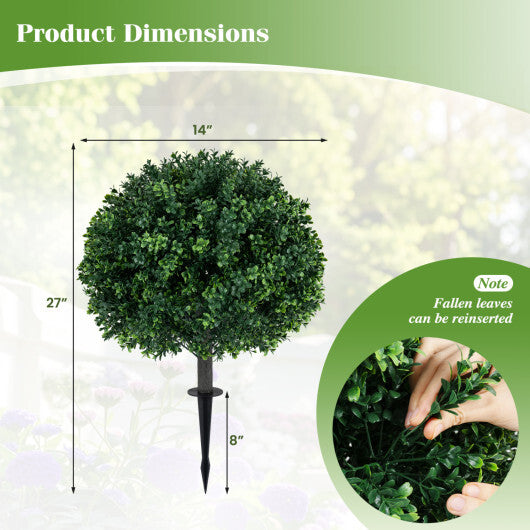 27" Artificial Boxwood Topiary Trees Set of 2 with Ground Spikes for Porch Patio W2B