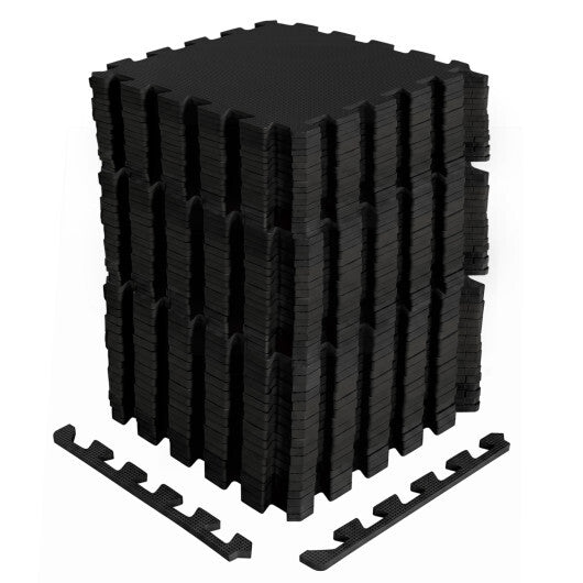 54 Pack EVA Foam Floor Tiles with Non-Slip & Borders for Home Gym-Black W2B