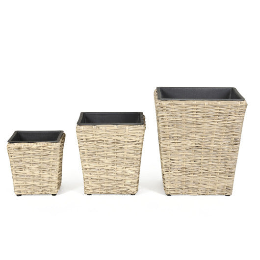 3-Piece Rattan Planter Box Kit with Removable Plastic Liners - Natural W2B