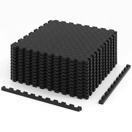 12 PCS Puzzle Exercise Mat EVA Foam Interlocking Floor Tiles-Black W2B