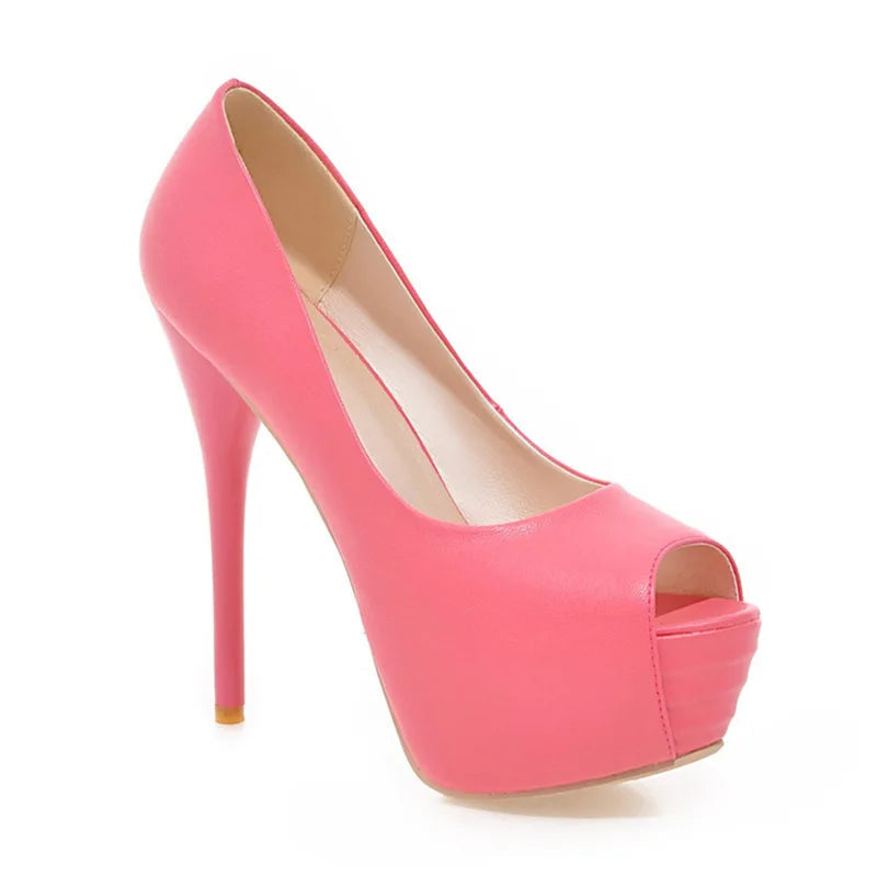 2022 Spring New Super High Heel Fish Mouth Single Shoes Waterproof Platform Comfortable Women's Thin Heel Model Walk Show Pumps Pi-Mart