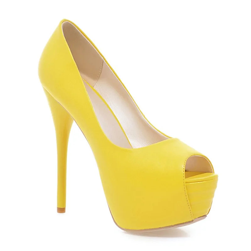 2022 Spring New Super High Heel Fish Mouth Single Shoes Waterproof Platform Comfortable Women's Thin Heel Model Walk Show Pumps Pi-Mart