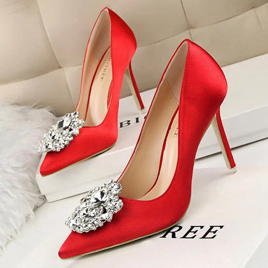BIGTREE Shoes Rhinestone Women Pumps Stiletto Women Shoes Sexy High Heels Wedding Shoes Luxurious Women Heels Party Shoes Female Pi-Mart