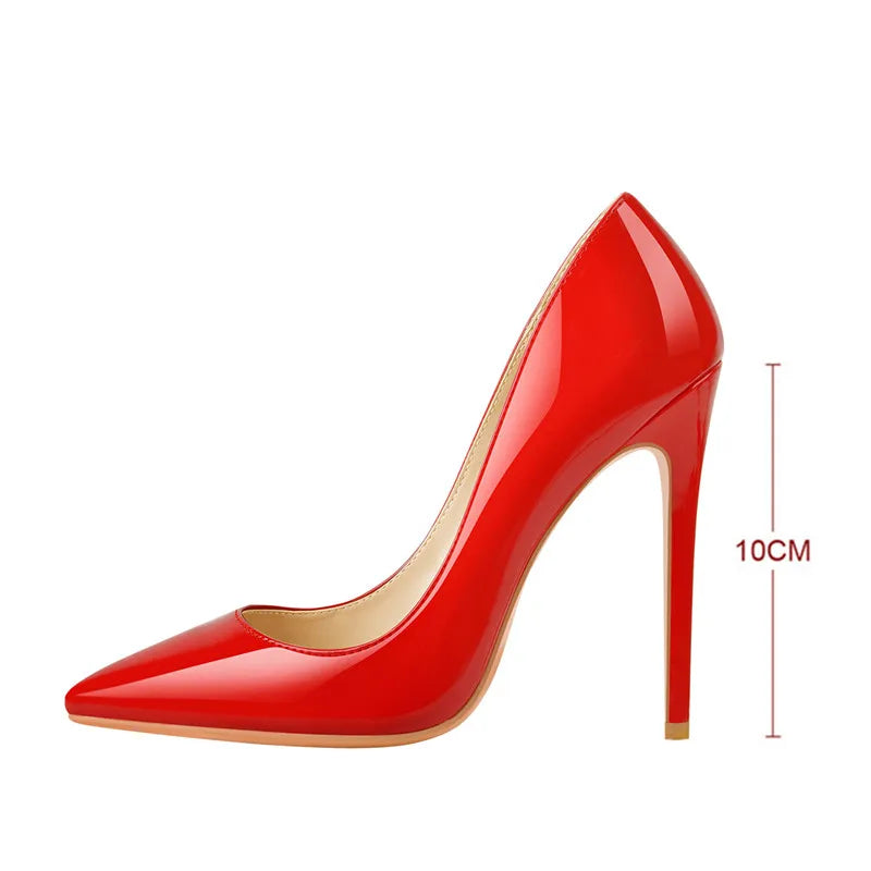 Onlymaker Women Pumps Pointed Toe Slip-On Thin Heels Patent Leather Party Wedding Office Lady Big Size Shoes Pi-Mart
