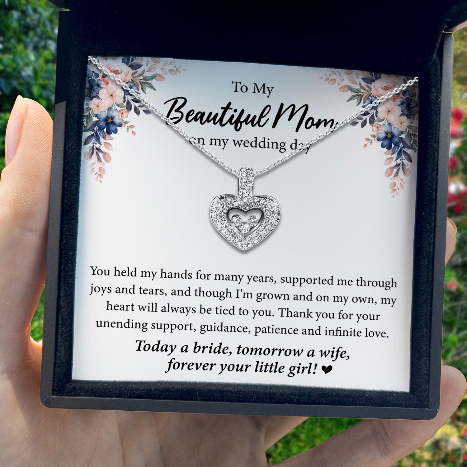 To My Beautiful Mom on My Wedding Day - Tryndi Floating Heart Necklace TRYNDI
