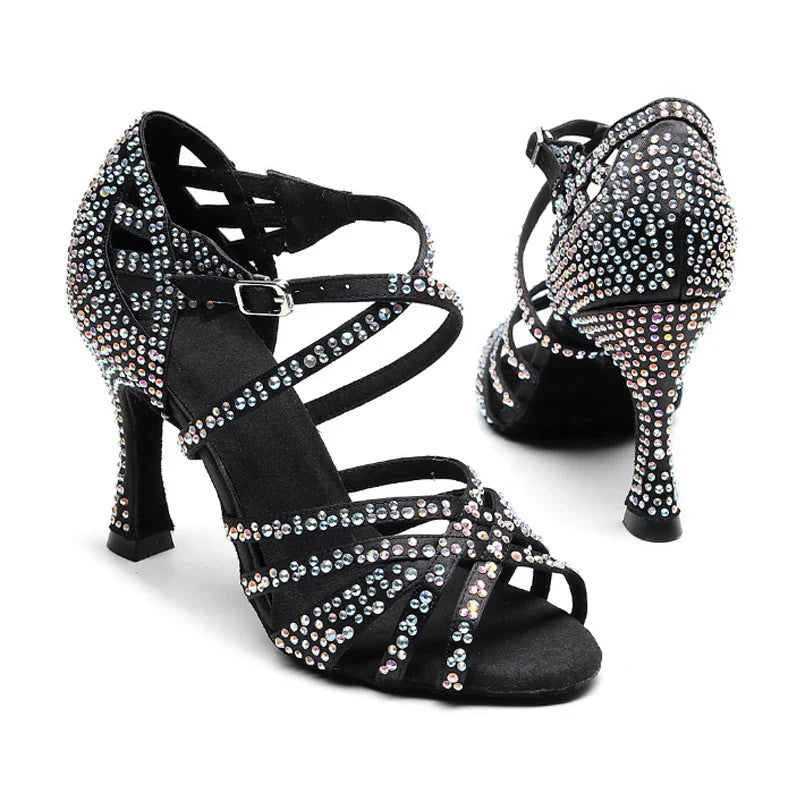 Latin Dance Shoes Ladies Salsa Tango Sneakers Training Dance Shoes High Heel Sandals Summer Square Dance Shoes Bronze Black LadyShow.Store