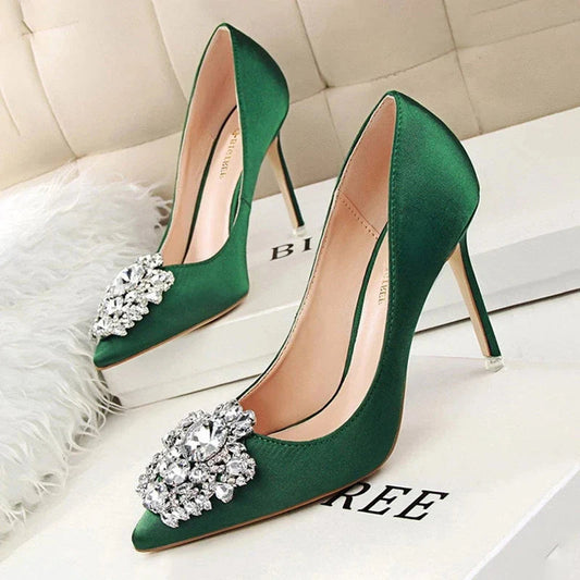 BIGTREE Shoes Rhinestone Women Pumps Stiletto Women Shoes Sexy High Heels Wedding Shoes Luxurious Women Heels Party Shoes Female Pi-Mart