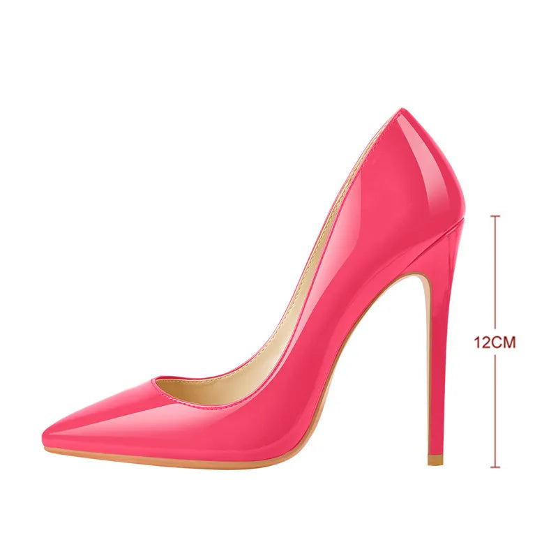 Onlymaker Women Pumps Pointed Toe Slip-On Thin Heels Patent Leather Party Wedding Office Lady Big Size Shoes Pi-Mart