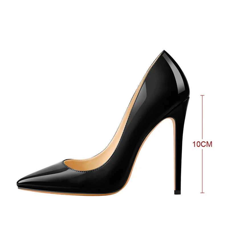 Onlymaker Women Pumps Pointed Toe Slip-On Thin Heels Patent Leather Party Wedding Office Lady Big Size Shoes Pi-Mart
