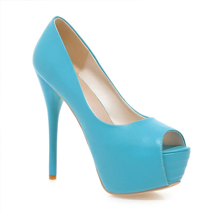 2022 Spring New Super High Heel Fish Mouth Single Shoes Waterproof Platform Comfortable Women's Thin Heel Model Walk Show Pumps Pi-Mart