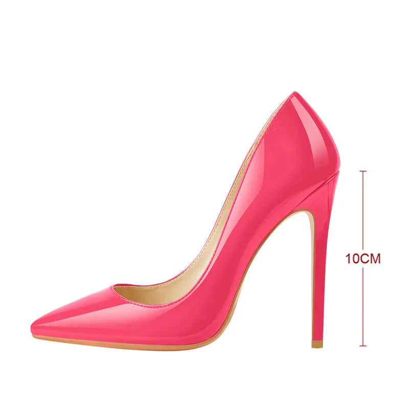 Onlymaker Women Pumps Pointed Toe Slip-On Thin Heels Patent Leather Party Wedding Office Lady Big Size Shoes Pi-Mart
