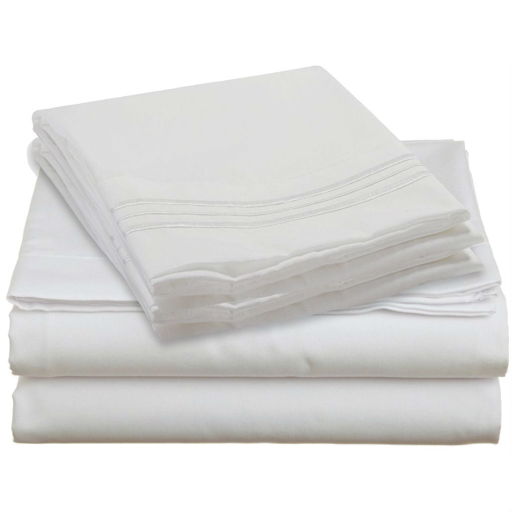 Queen size 4 Piece Sheet Set in White Microfiber FastFurnishings