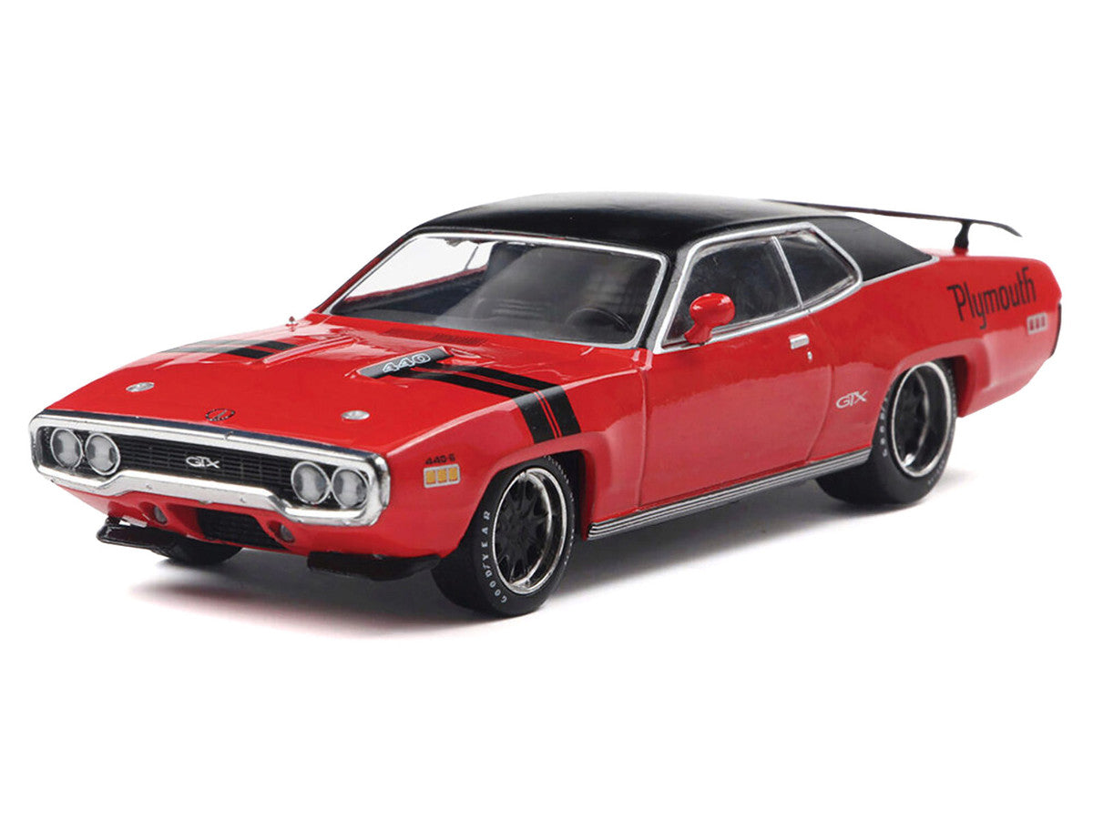 1971 Plymouth GTX Rally Red with Black Top and Stripes 1/43 Diecast Model by IXO Models IXO