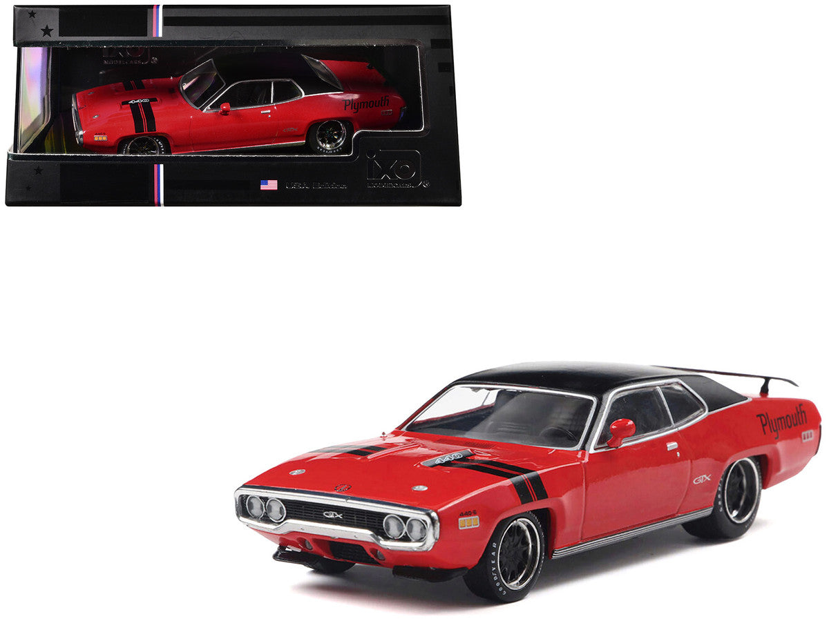 1971 Plymouth GTX Rally Red with Black Top and Stripes 1/43 Diecast Model by IXO Models IXO