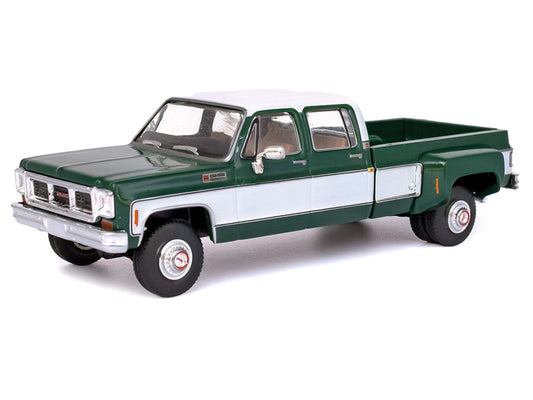 1973 GMC Sierra Grande 3500 Crew Cab Dually Pickup Truck Green and White 1/64 Diecast Model by IXO Models IXO