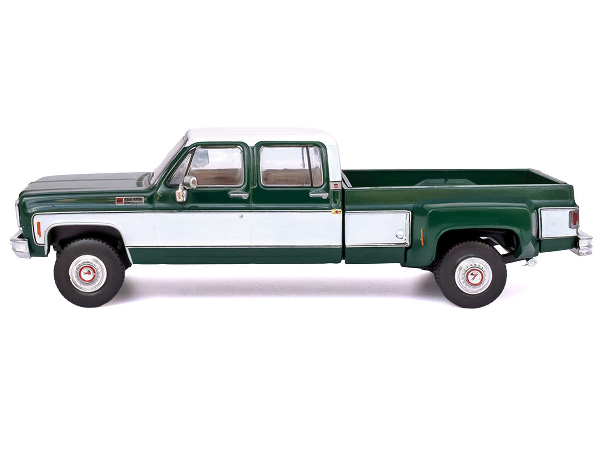 1973 GMC Sierra Grande 3500 Crew Cab Dually Pickup Truck Green and White 1/64 Diecast Model by IXO Models IXO