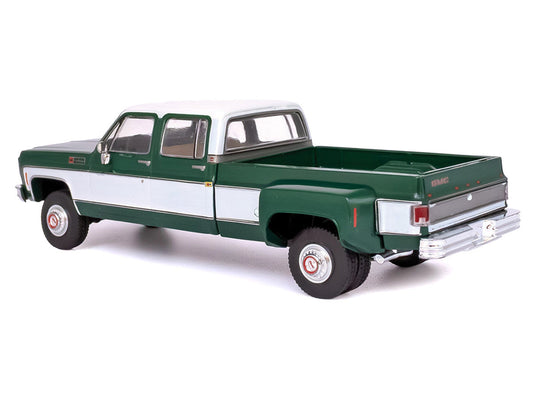 1973 GMC Sierra Grande 3500 Crew Cab Dually Pickup Truck Green and White 1/64 Diecast Model by IXO Models IXO
