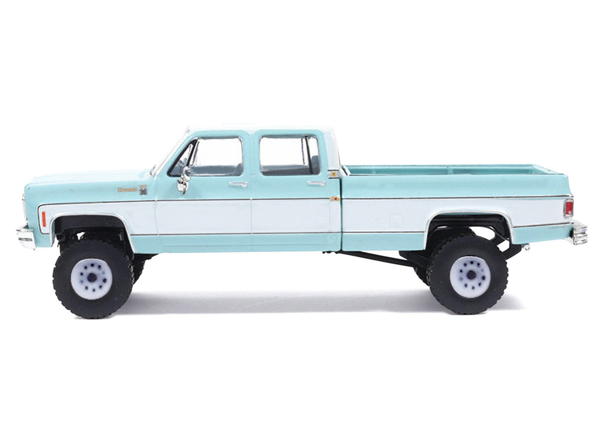 1978 Chevrolet Silverado K30 Crew Cab Pickup Truck Light Blue and White with Blue Interior 1/64 Diecast Model by IXO Models IXO