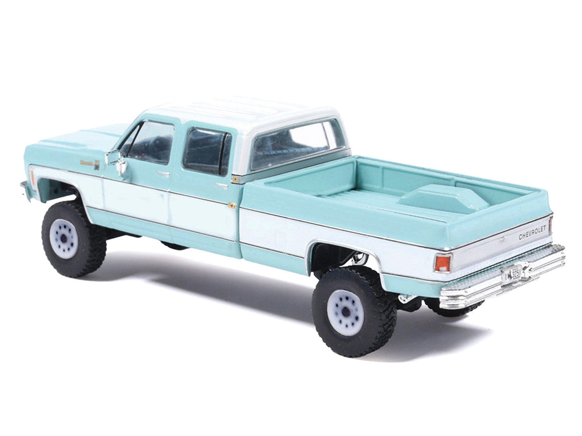 1978 Chevrolet Silverado K30 Crew Cab Pickup Truck Light Blue and White with Blue Interior 1/64 Diecast Model by IXO Models IXO