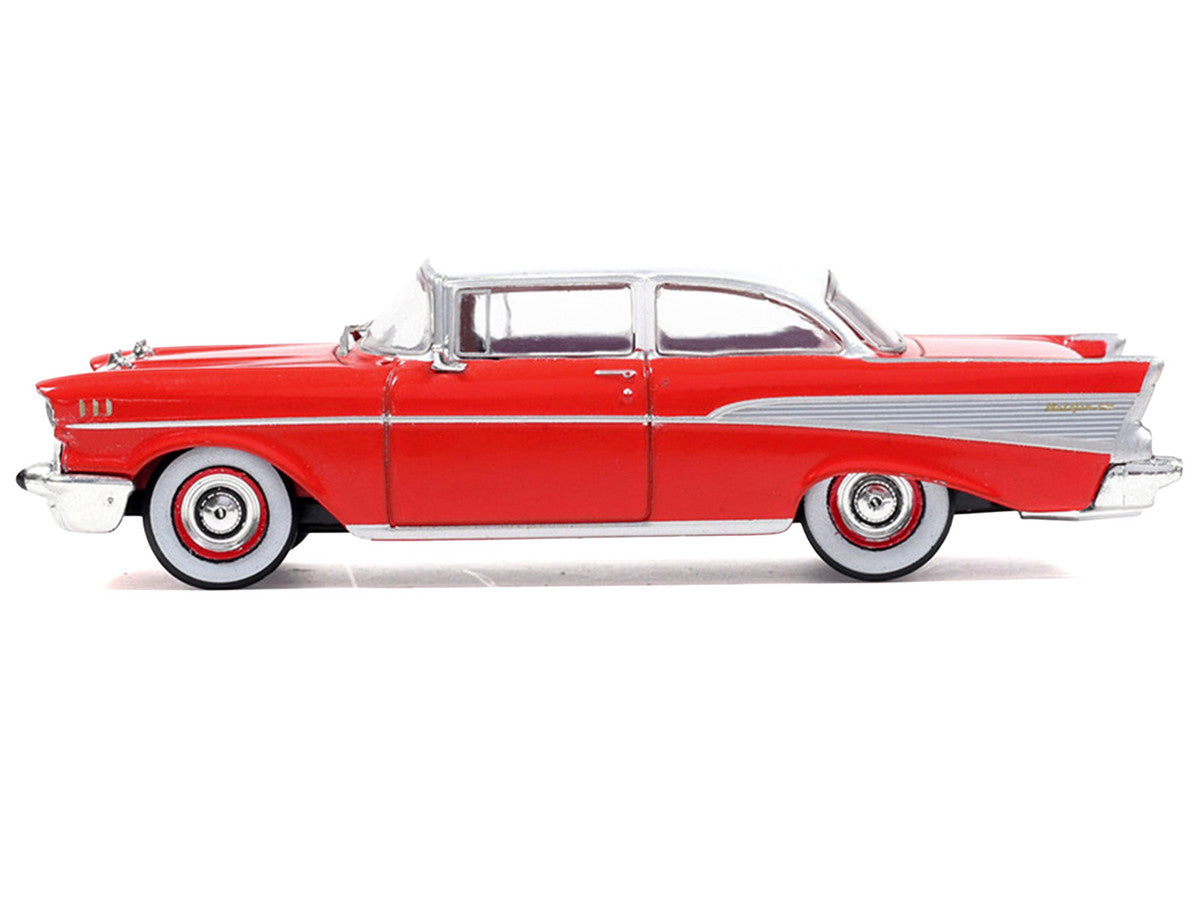 1957 Chevrolet Bel Air Red with White Top and Red Interior 1/64 Diecast Model by IXO Models IXO