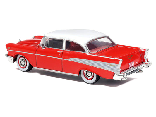 1957 Chevrolet Bel Air Red with White Top and Red Interior 1/64 Diecast Model by IXO Models IXO