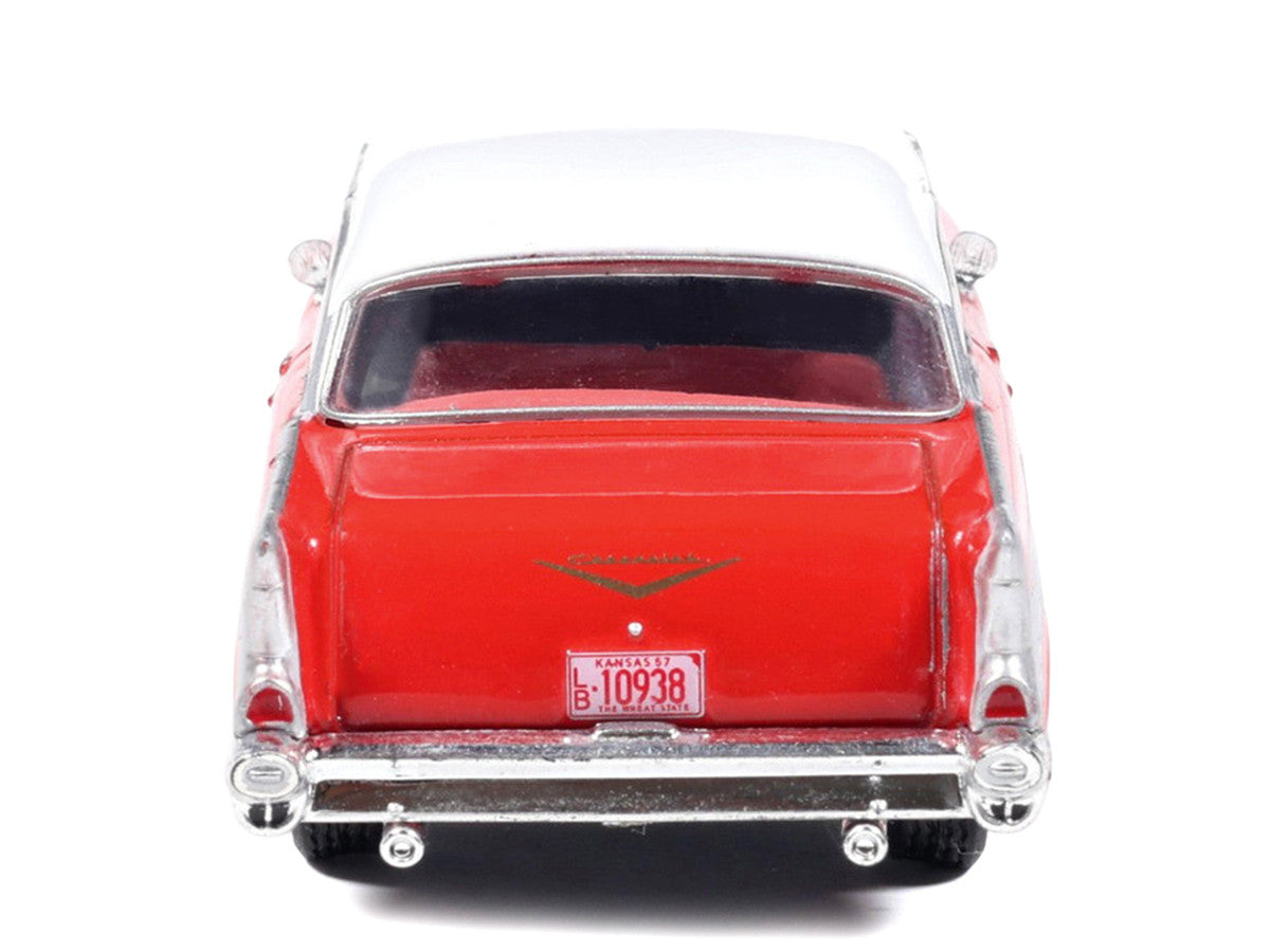 1957 Chevrolet Bel Air Red with White Top and Red Interior 1/64 Diecast Model by IXO Models IXO
