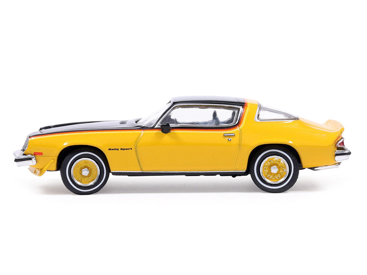 1976 Chevrolet Camaro Rally Sport Black and Yellow with Red Stripes 1/64 Diecast Model Car by IXO Models Greenlight