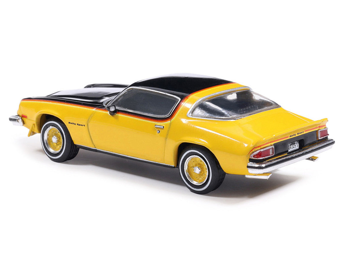 1976 Chevrolet Camaro Rally Sport Black and Yellow with Red Stripes 1/64 Diecast Model Car by IXO Models Greenlight
