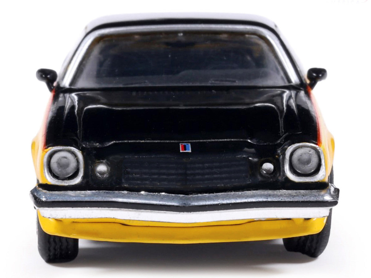 1976 Chevrolet Camaro Rally Sport Black and Yellow with Red Stripes 1/64 Diecast Model Car by IXO Models Greenlight