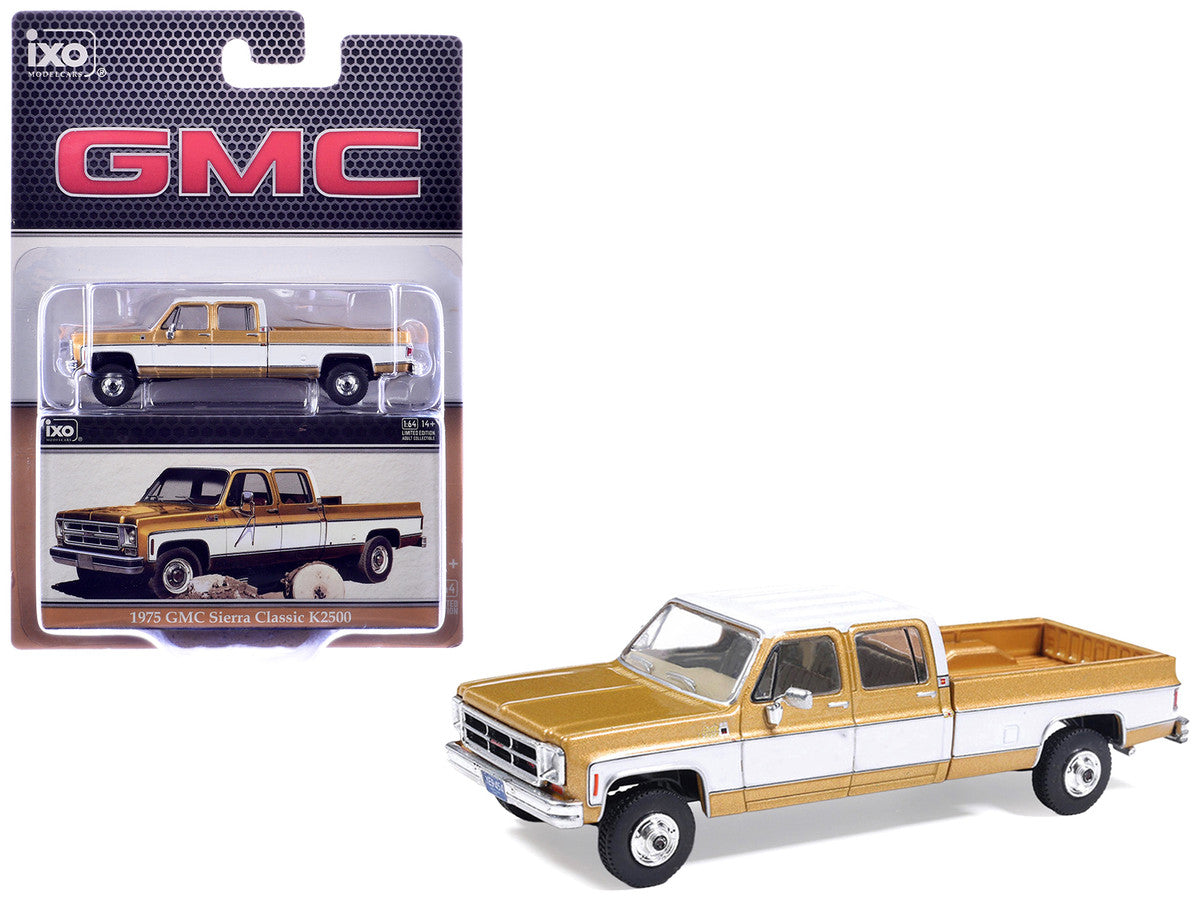 1975 GMC Sierra Classic K2500 Pickup Truck Yuba Gold Metallic and White 1/64 Diecast Model by IXO Models IXO